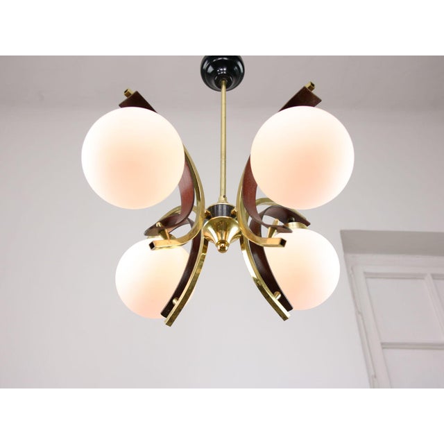 Mid-Century Modern Italian Brass and Opaline Chandelier For Sale - Image 14 of 17