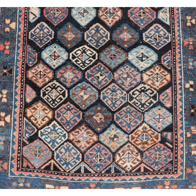 Ink Blue Antique Hamadan Runner With All-Over Tribal Design in Jewel Tones 3'5 X 18'8 For Sale - Image 8 of 15