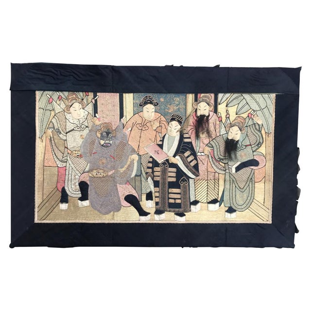 Antique Chinese Pictural Embroidery with Silk and Metal, 1920s For Sale - Image 17 of 17