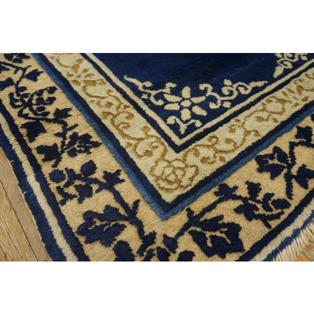 Textile 1920s Navy Blue Floral Medallion Antique Chinese Peking Rug 2' 7'' X 4' 2'' Wool Knotted Carpet For Sale - Image 7 of 11