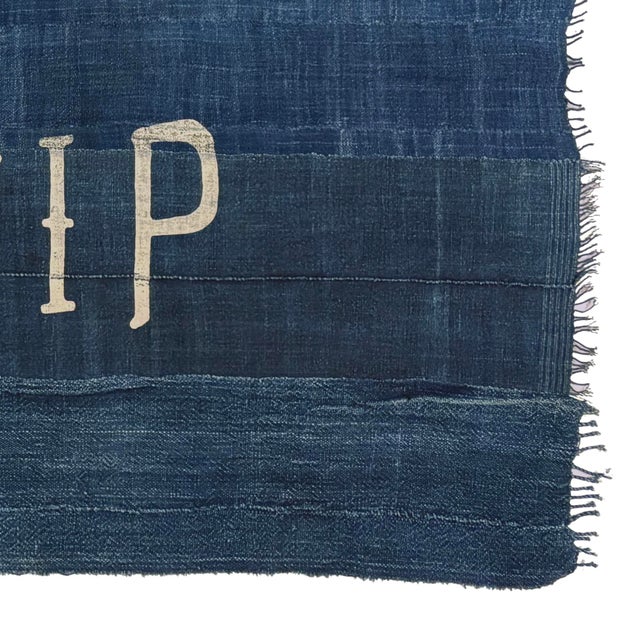 American Large Patchwork Indigo Flag, Don't Give Up the Ship, Unique For Sale - Image 3 of 4