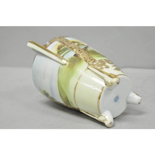 Antique Nippon Hand Painted Porcelain Twin Handled Vase W/ Swan & Lake Scene For Sale - Image 14 of 16