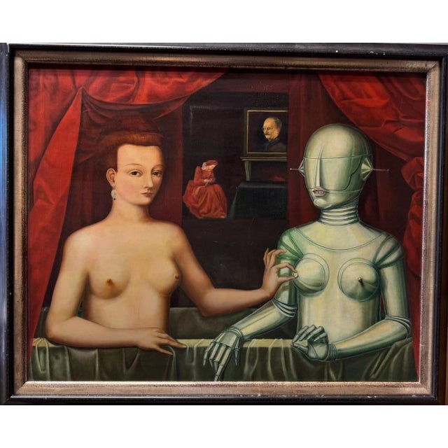 Artist's milieu: Surrealism / Fantastic Realism, experimental object art composition The painting depicts a surrealist...