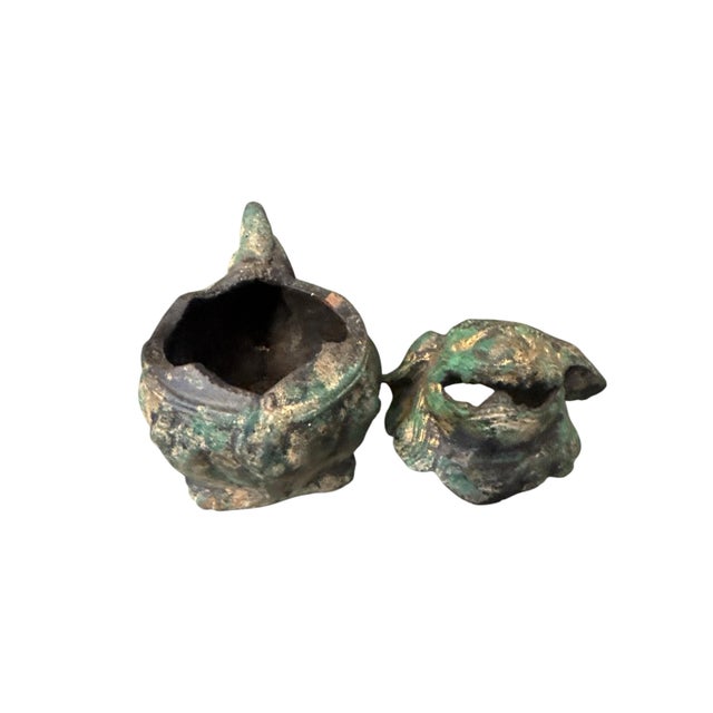 A small but powerful piece of Chinese craftsmanship, this 5-inch bronze Foo Dog incense burner carries both presence &...