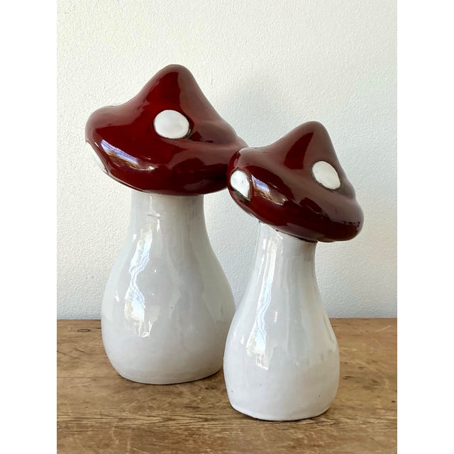 Vintage Boho Glazed Ceramic Mushrooms - Set of 2 For Sale - Image 11 of 12