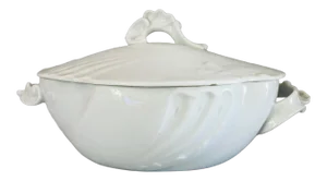 Antique Jean Pouyatn Limoges France White Porcelain Lidded Serving Bowl