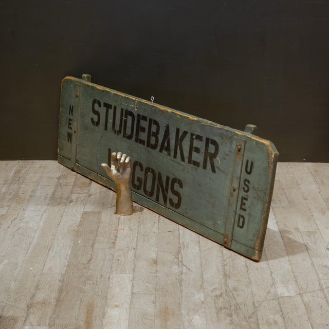 Green Hand Painted Studebaker Wagons Sign C.1930 For Sale - Image 8 of 9