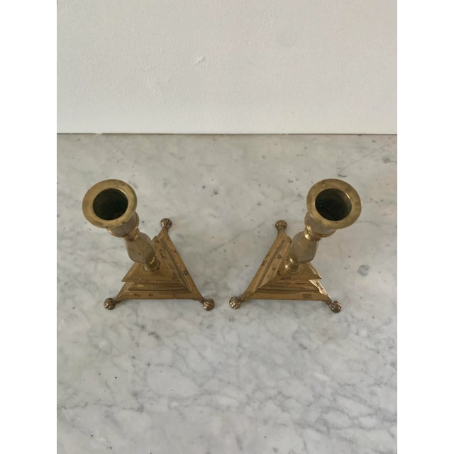 Pair of Neoclassical Brass Paw Foot Candlesticks For Sale In South Bend - Image 6 of 10