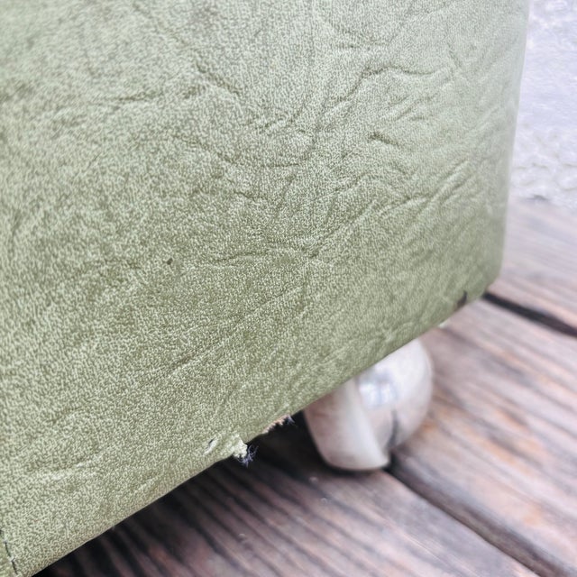 1950s Mid Century Modern Green Vinyl Storage Ottoman Hassock With Casters For Sale - Image 16 of 18