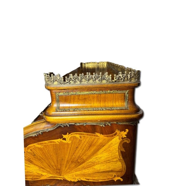 Mid 18th Century Louis XVI Style Marquetry Bureau À Cylindre Roll-Top Desk With Brass Gallery For Sale - Image 4 of 5