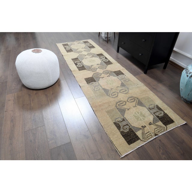 1970s 1970s Vintage Turkish Handmade Wool Cotton Brown Runner Rug For Sale - Image 5 of 11