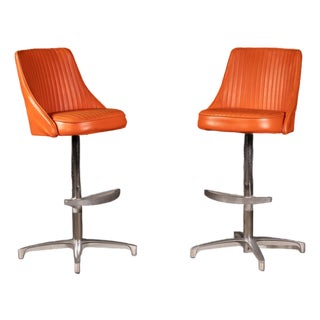 Pair of MCM Orange Vinyl Swivel Chairs by Chromcraft For Sale