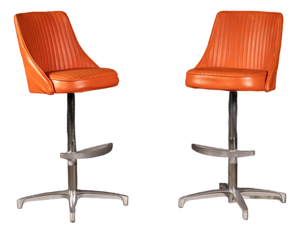Pair of MCM Orange Vinyl Swivel Chairs by Chromcraft