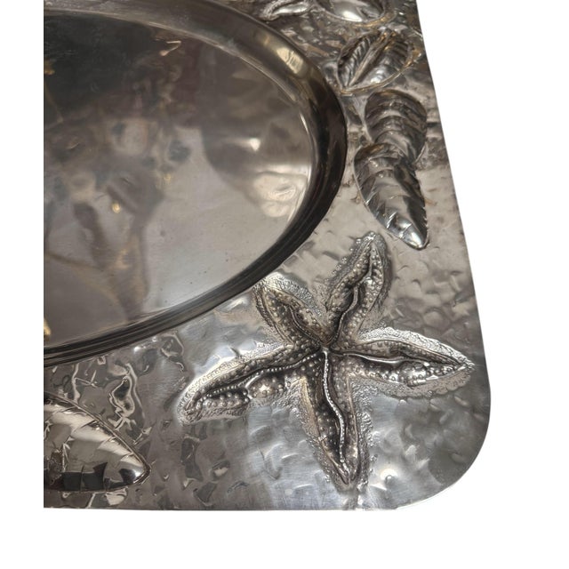 Mid 20th Century Macer Italian Silver Lavorato a Mano Fish Seafood Platter For Sale - Image 4 of 8