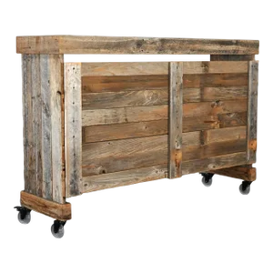 Late 20th to Early 21st Century Rustic Distressed Wood Ceramic Top Bookshelf Console Table or Rolling Bar