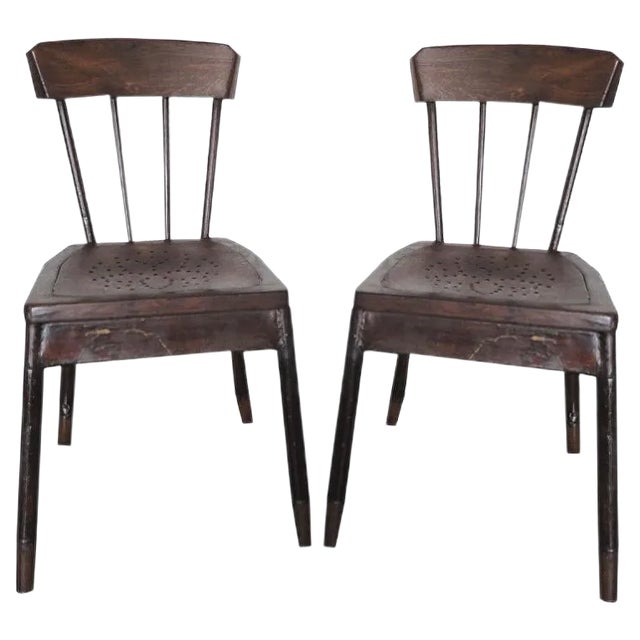 Set of French Metal & Oak Chairs, 1929 For Sale