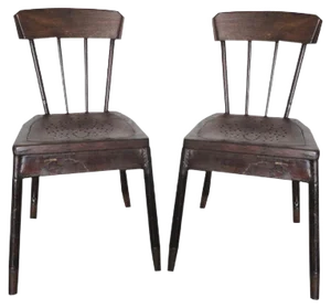 Set of French Metal & Oak Chairs, 1929