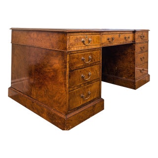 Late 19th Century George III Style Burl Walnut Partners Desk With Leather Top For Sale