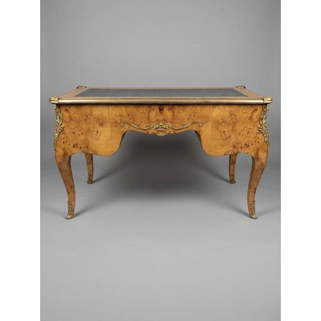 Louis XV Style Burl Walnut Writing Desk with Leather Top For Sale - Image 3 of 7