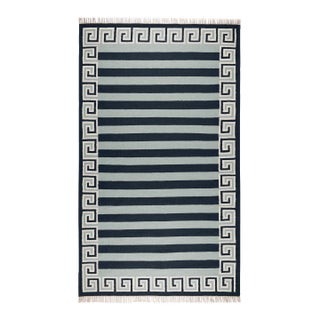 Part & Parcel Goods Wool Stripe Rug, 10' x 14', Sky Blue, Navy and Eggshell For Sale