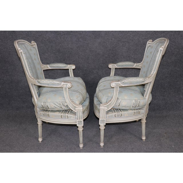 Maison Jansen Pair of Antique Louis XVI Style Paint Decorated Arm Chairs by Maison Jansen For Sale - Image 4 of 17