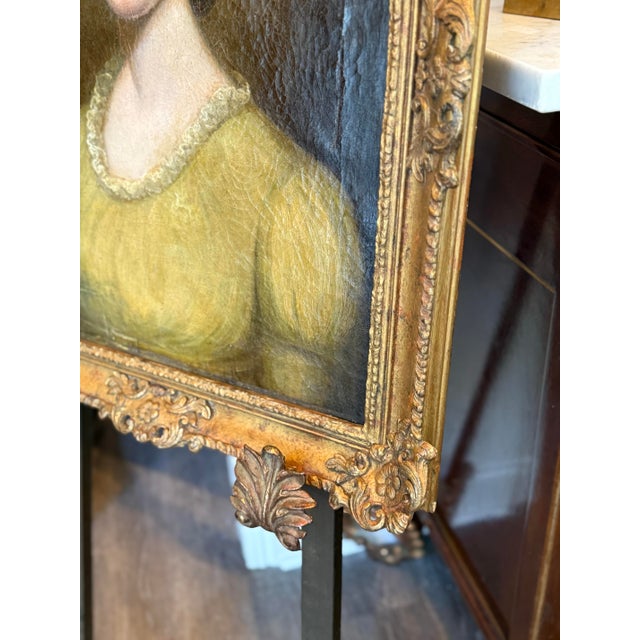 Green 1820s English School Portrait of a Young Woman, Oil on Canvas For Sale - Image 8 of 12