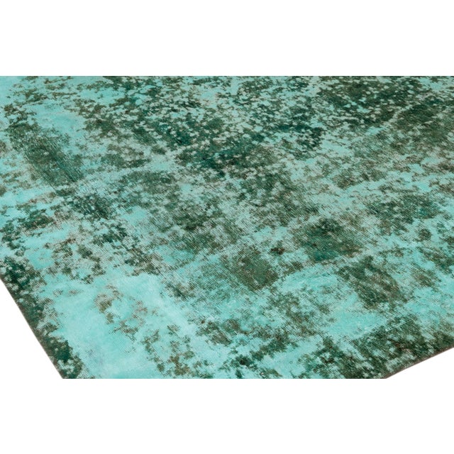 Vintage Distressed Handmade Green Emerald Wool Rug 6'9" X 9'8" For Sale - Image 9 of 10
