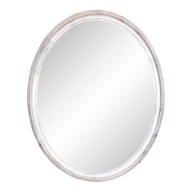 Italian Mid Century Silver Leaf Oval Mirror For Sale