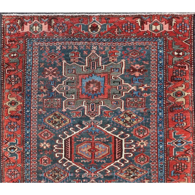 Antique Persian Karajeh Rug With Three Geometric Medallions in Red & Blue For Sale In Atlanta - Image 6 of 11