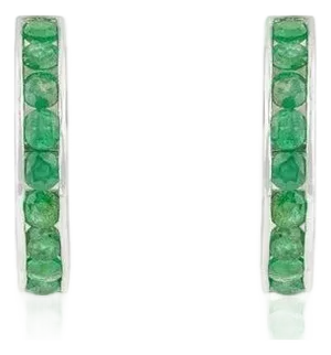 Green Emerald Channel Set Hoop Earrings in Sterling Silver, A Pair