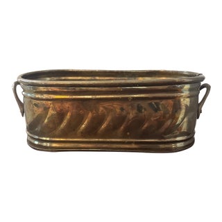 1980s Vintage Brass Oval Cachepot Planter With Ring Handles For Sale