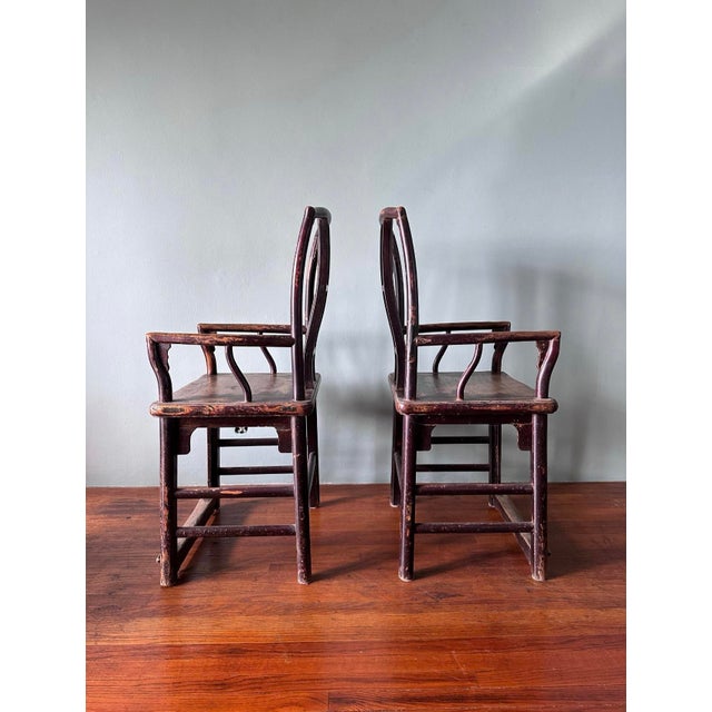 19th Century Chinese Hand Carved Wood High Back Arm Chairs For Sale - Image 4 of 8