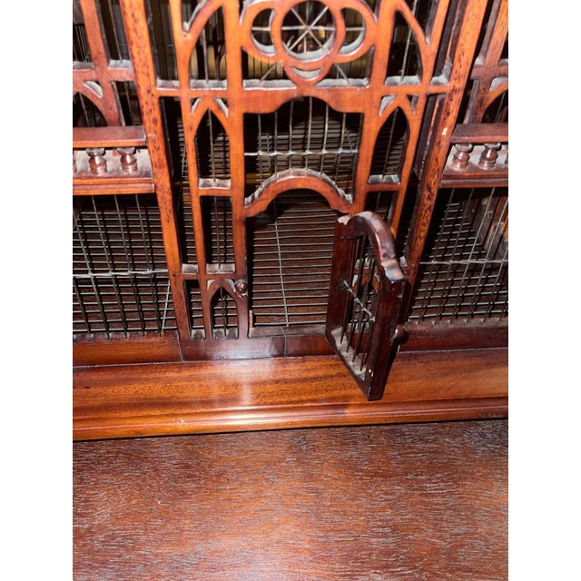 Monumental Victorian Gothic Revival Mahogany Bird Cage on Stand. England 19th C. For Sale - Image 4 of 12