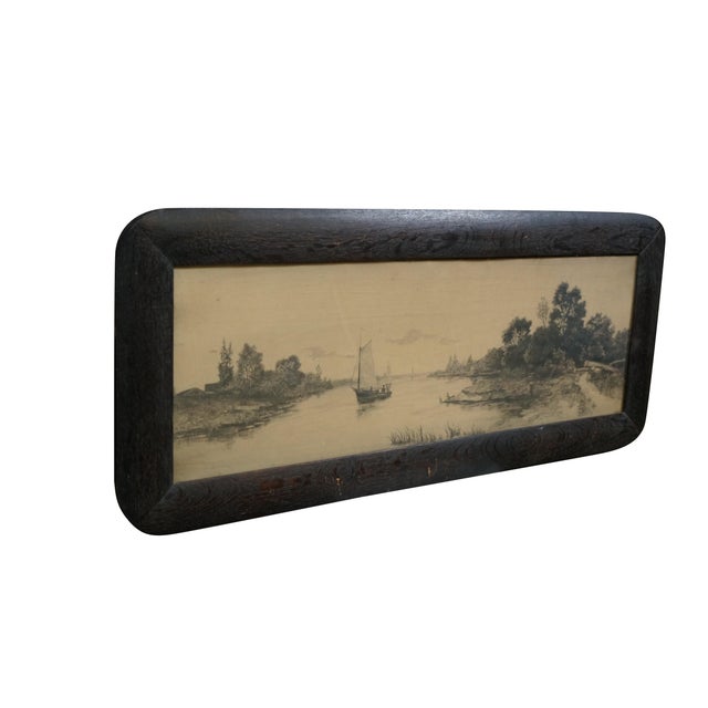 Realism Antique George William Bohde Sailboat Fishing Seascape Etching 35" For Sale - Image 3 of 8