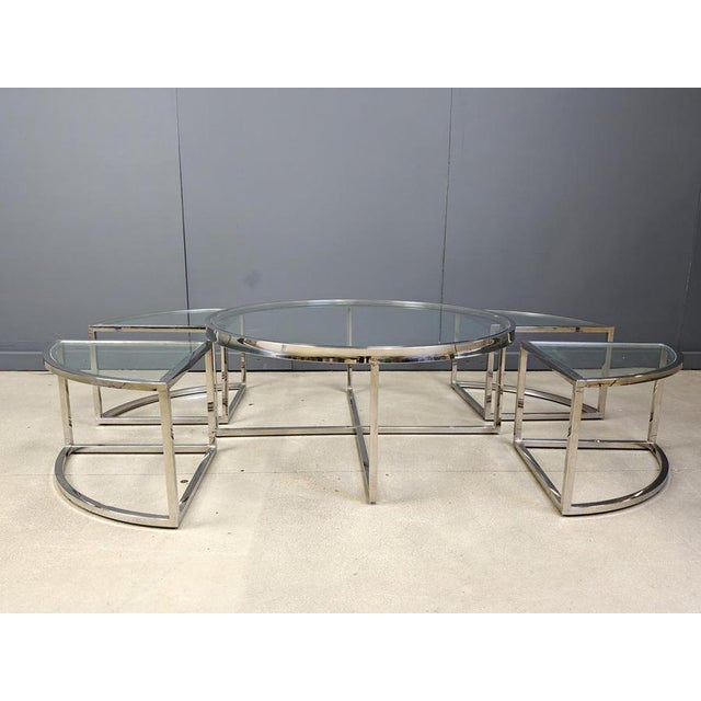 Chromed Coffee Table with Nesting Tables, 1970s, Set of 5 For Sale - Image 4 of 12
