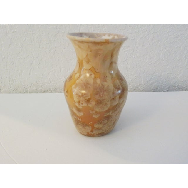 Lovely vintage pair of studio art pottery vases in shades of tan with a beautiful iridescent finish. Excellent condition....