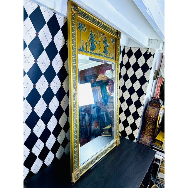 Oversized Neoclassical Greek Key Trumeau Wall Mirror With Classical Relief Frieze For Sale - Image 17 of 18