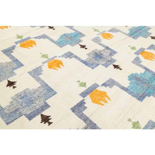 Abstract Geometric Hand-Knotted Modern Moroccan Style Wool Rug 10x15 For Sale In New York - Image 6 of 12