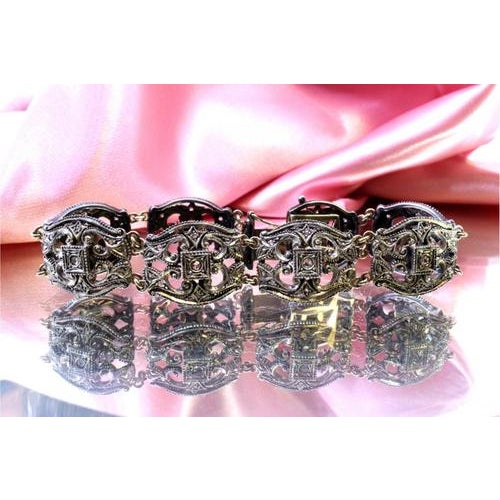 Gold and Silver Bracelet with Central Crowned Diamonds For Sale - Image 10 of 11