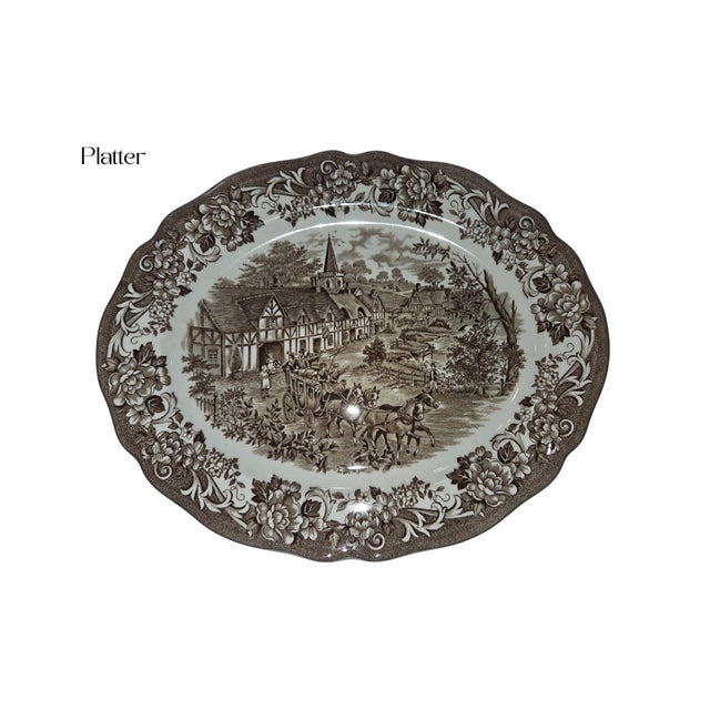 Ceramic Vintage J&g Meakin Royal Staffordshire Brown Transferware Dinnerware Set - 41pcs For Sale - Image 7 of 16