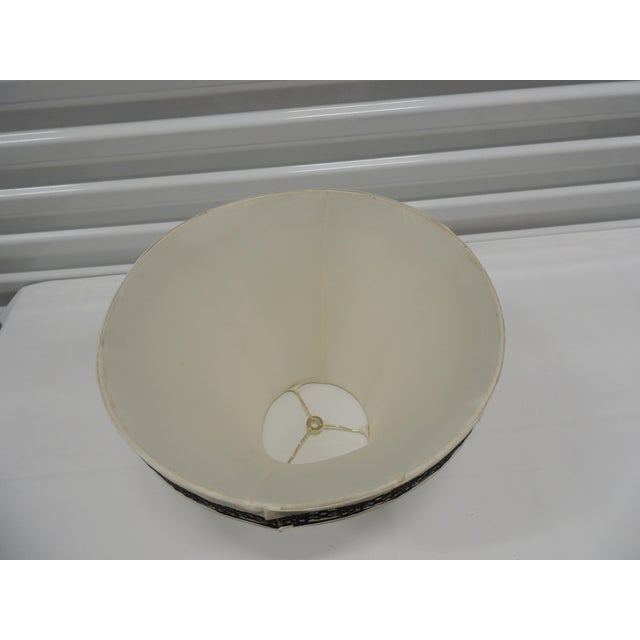 2010s Silk Ecru Color Lampshade With Vegan Brown Leather Trim For Sale - Image 5 of 7