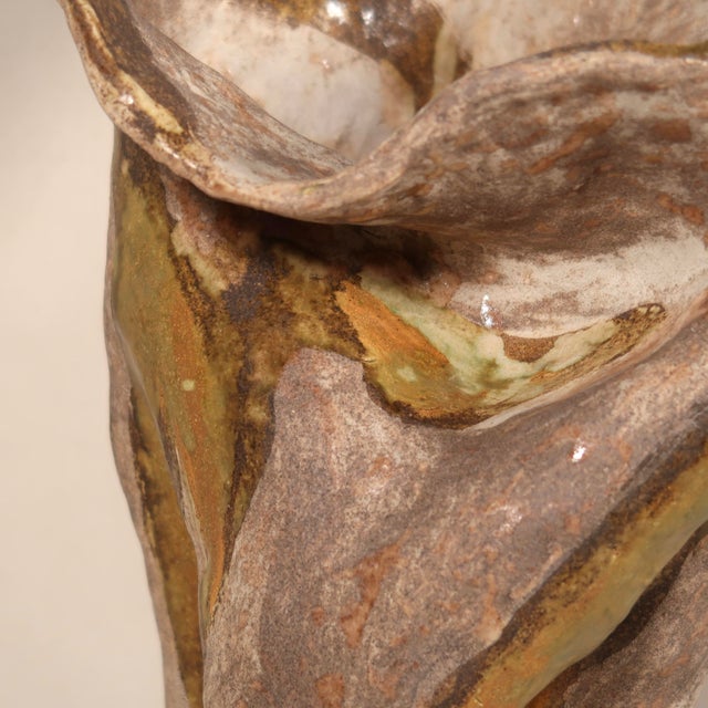 Large Organic Hand Formed Brutalist Studio Pottery Ceramic Sculpture Vase With Natural Drip Glaze For Sale - Image 10 of 16