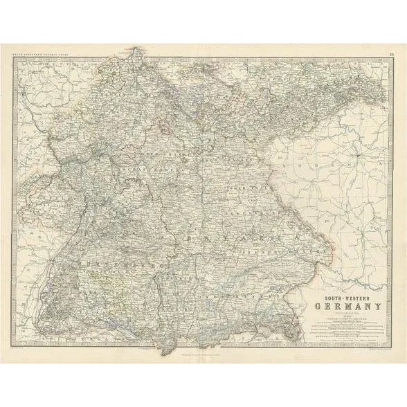 Mid 19th Century Antique Map of South-Western Germany by A. K. Johnston, 1865 For Sale - Image 5 of 5