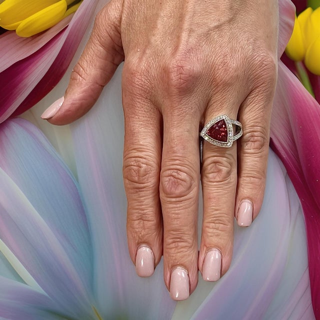 Pink Natural Tourmaline Diamond Ring 7 14k W Gold 4.38 TCW Certified For Sale - Image 8 of 15