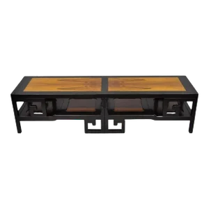 Michael Taylor for Baker Chinoiserie Rosewood Greek Key Black Coffee Table