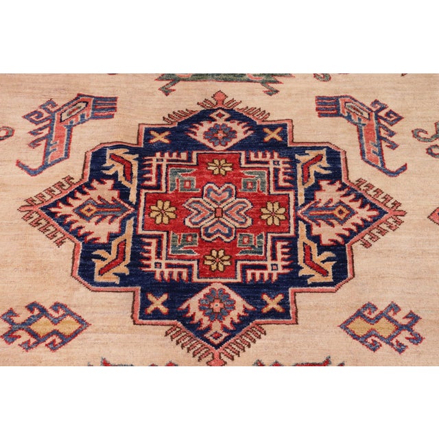 1990s Shabby Chic Tribal Super Kazak Ivory/Red Wool Rug - 8'9'' X 11'8'' For Sale - Image 5 of 10
