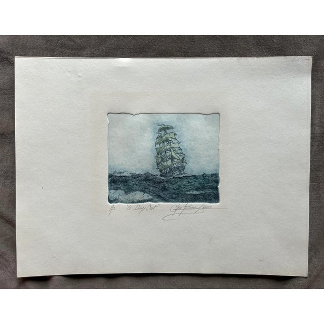 Original Hand Colored Artists Proof Etching of a Clipper Ship on the Ocean by G Banse For Sale In Philadelphia - Image 6 of 6