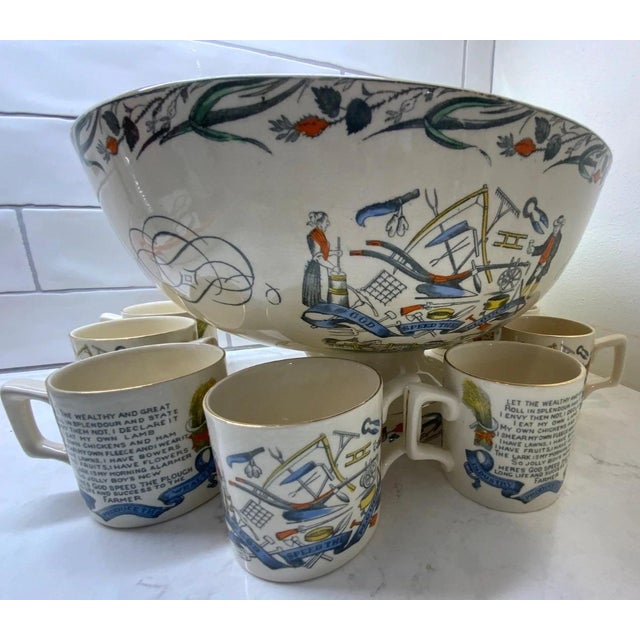Burgess & Leigh Late 19th Century Burgess & Leigh Farmers Arms 12" Punch Bowl, 8 cups , God Speed The Plough For Sale - Image 4 of 18
