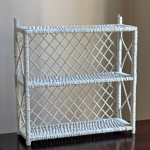 Shabby Chic Mid-20th Century White Wicker Hanging Wall Shelf For Sale - Image 3 of 11