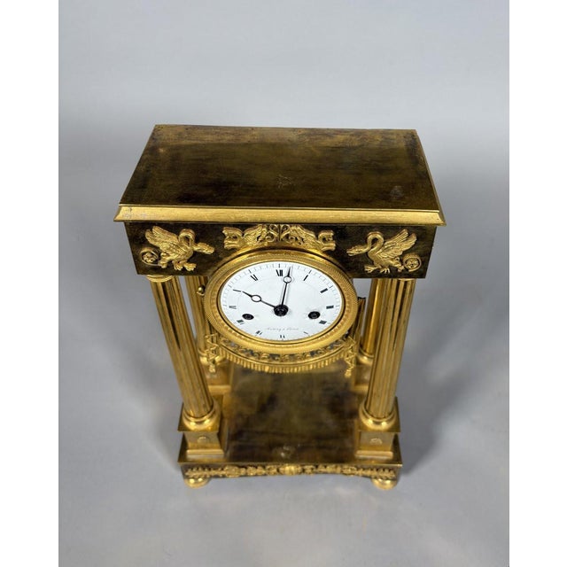 Bronze portico clock from the Empire period, 19th century For Sale - Image 10 of 10